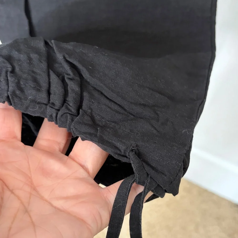 H&M Black Linen Blend Jogger Pants Medium Drawstring Relaxed Coastal